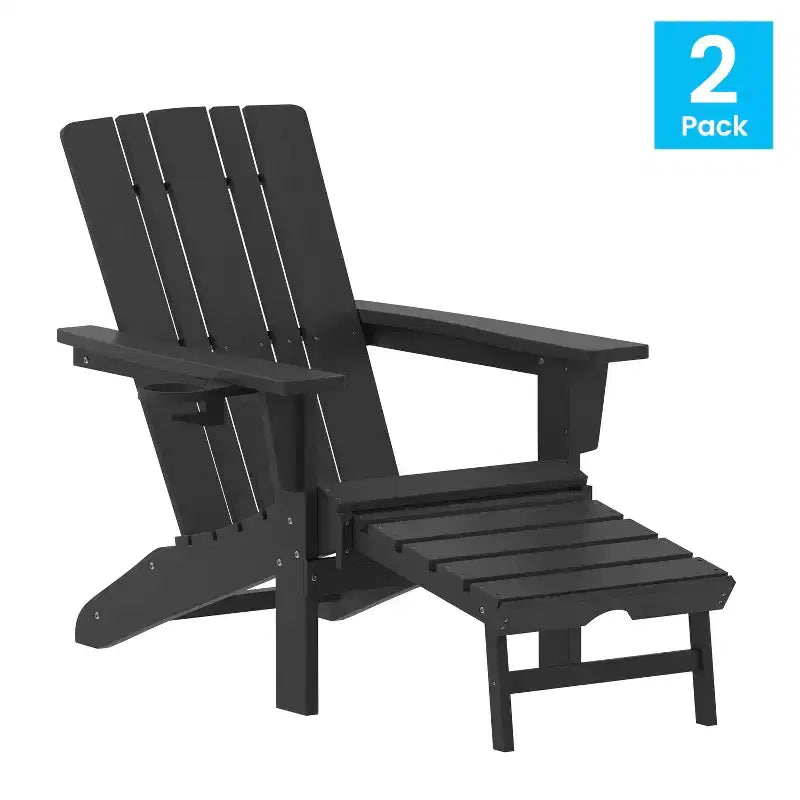 Flash Furniture Halifax, sedia Adirondack in HDPE con portabicchieri e poggiapiedi estraibile, sedia a sdraio per interni ed esterni in HDPE, resistente a tutte le condizioni atmosferiche