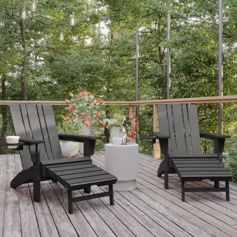 Flash Furniture Halifax, sedia Adirondack in HDPE con portabicchieri e poggiapiedi estraibile, sedia a sdraio per interni ed esterni in HDPE, resistente a tutte le condizioni atmosferiche