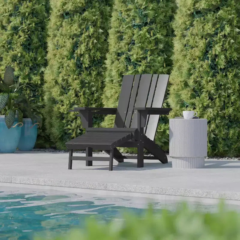 Flash Furniture Halifax, sedia Adirondack in HDPE con portabicchieri e poggiapiedi estraibile, sedia a sdraio per interni ed esterni in HDPE, resistente a tutte le condizioni atmosferiche