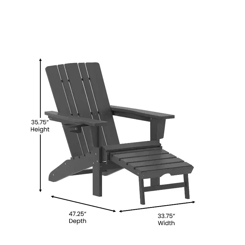Flash Furniture Halifax, sedia Adirondack in HDPE con portabicchieri e poggiapiedi estraibile, sedia a sdraio per interni ed esterni in HDPE, resistente a tutte le condizioni atmosferiche