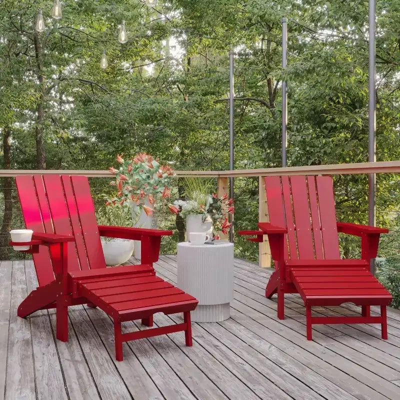 Flash Furniture Halifax, sedia Adirondack in HDPE con portabicchieri e poggiapiedi estraibile, sedia a sdraio per interni ed esterni in HDPE, resistente a tutte le condizioni atmosferiche