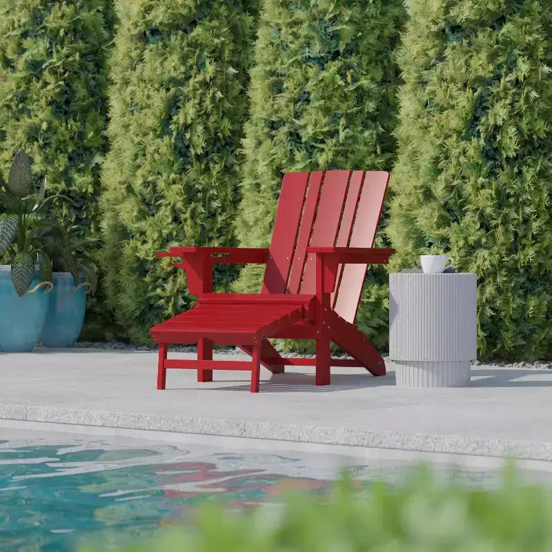 Flash Furniture Halifax, sedia Adirondack in HDPE con portabicchieri e poggiapiedi estraibile, sedia a sdraio per interni ed esterni in HDPE, resistente a tutte le condizioni atmosferiche