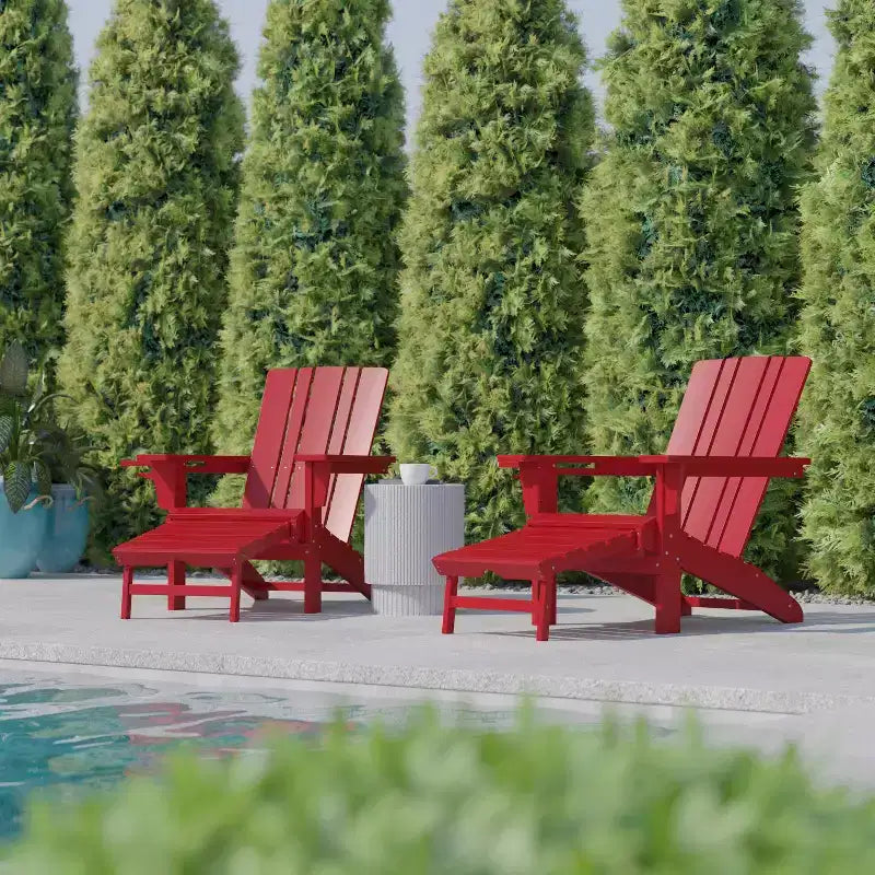 Flash Furniture Halifax, sedia Adirondack in HDPE con portabicchieri e poggiapiedi estraibile, sedia a sdraio per interni ed esterni in HDPE, resistente a tutte le condizioni atmosferiche
