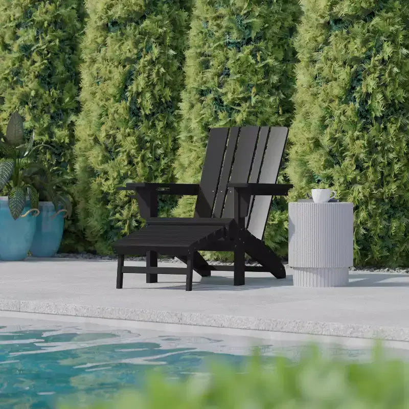 Flash Furniture Halifax, sedia Adirondack in HDPE con portabicchieri e poggiapiedi estraibile, sedia a sdraio per interni ed esterni in HDPE, resistente a tutte le condizioni atmosferiche
