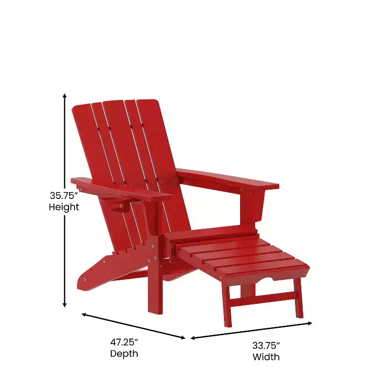 Flash Furniture Halifax, sedia Adirondack in HDPE con portabicchieri e poggiapiedi estraibile, sedia a sdraio per interni ed esterni in HDPE, resistente a tutte le condizioni atmosferiche