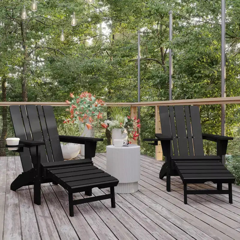 Flash Furniture Halifax, sedia Adirondack in HDPE con portabicchieri e poggiapiedi estraibile, sedia a sdraio per interni ed esterni in HDPE, resistente a tutte le condizioni atmosferiche
