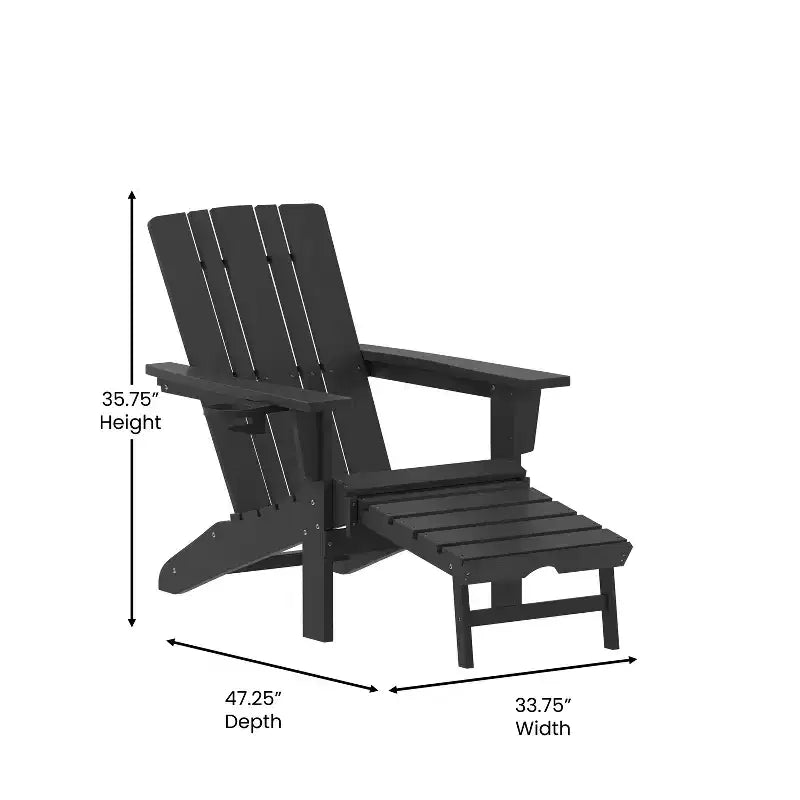Flash Furniture Halifax, sedia Adirondack in HDPE con portabicchieri e poggiapiedi estraibile, sedia a sdraio per interni ed esterni in HDPE, resistente a tutte le condizioni atmosferiche