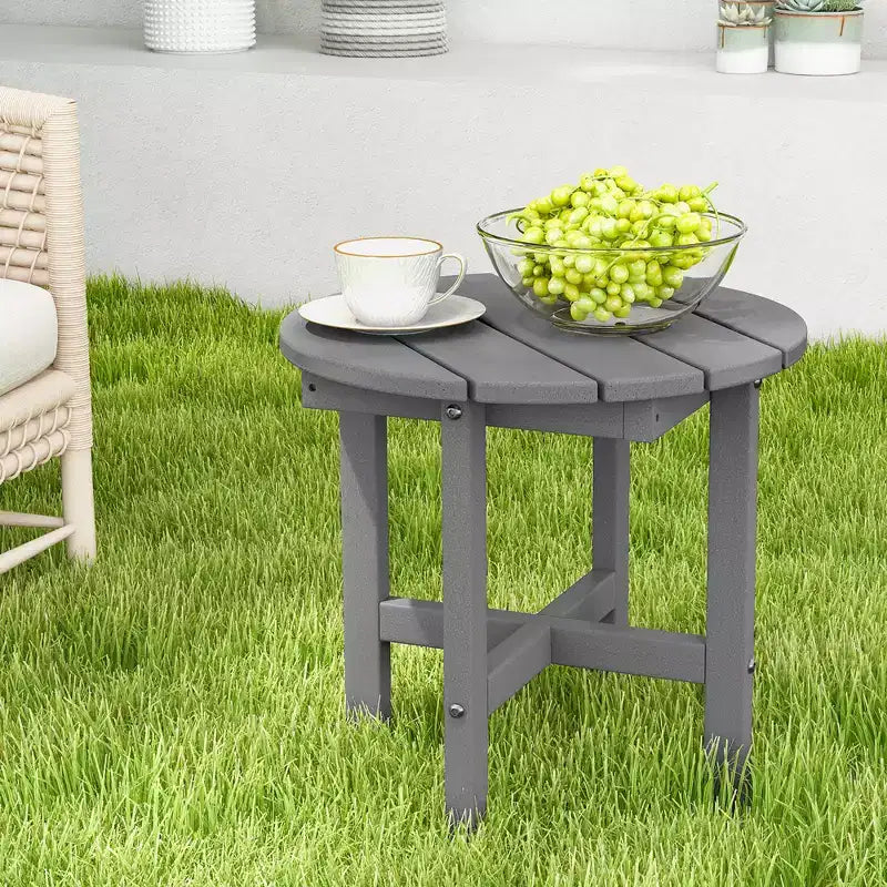 Tavolino rotondo Costway Patio Adirondack da 18'' per esterni, in HDPE, resistente alle intemperie, grigio