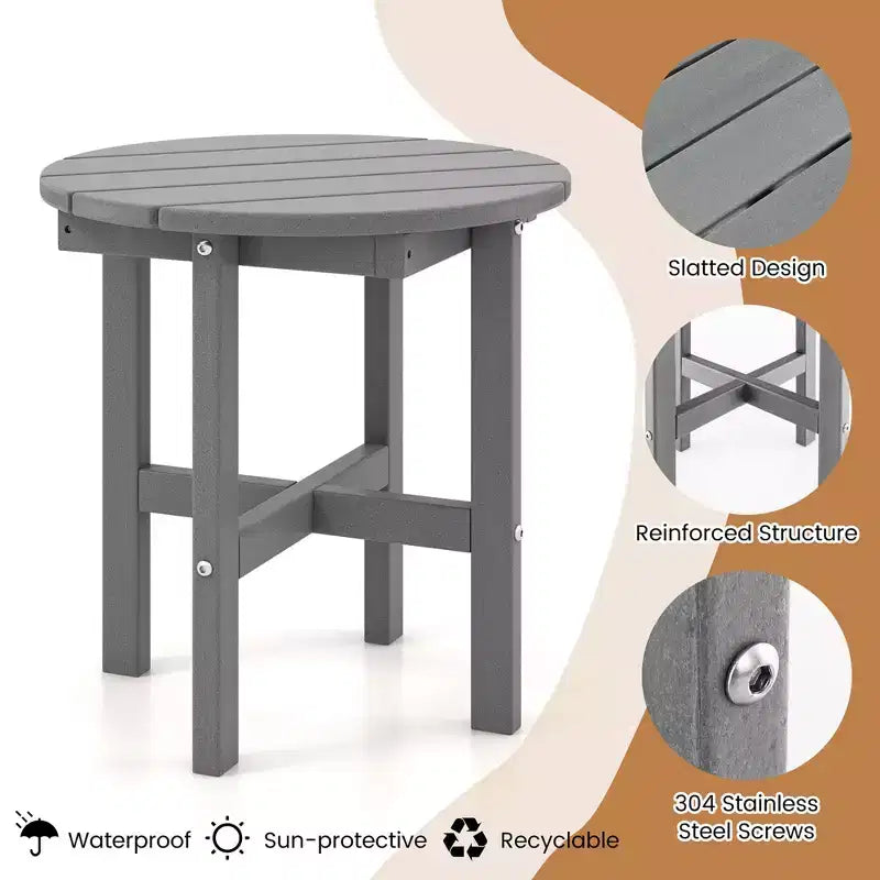 Tavolino rotondo Costway Patio Adirondack da 18'' per esterni, in HDPE, resistente alle intemperie, grigio