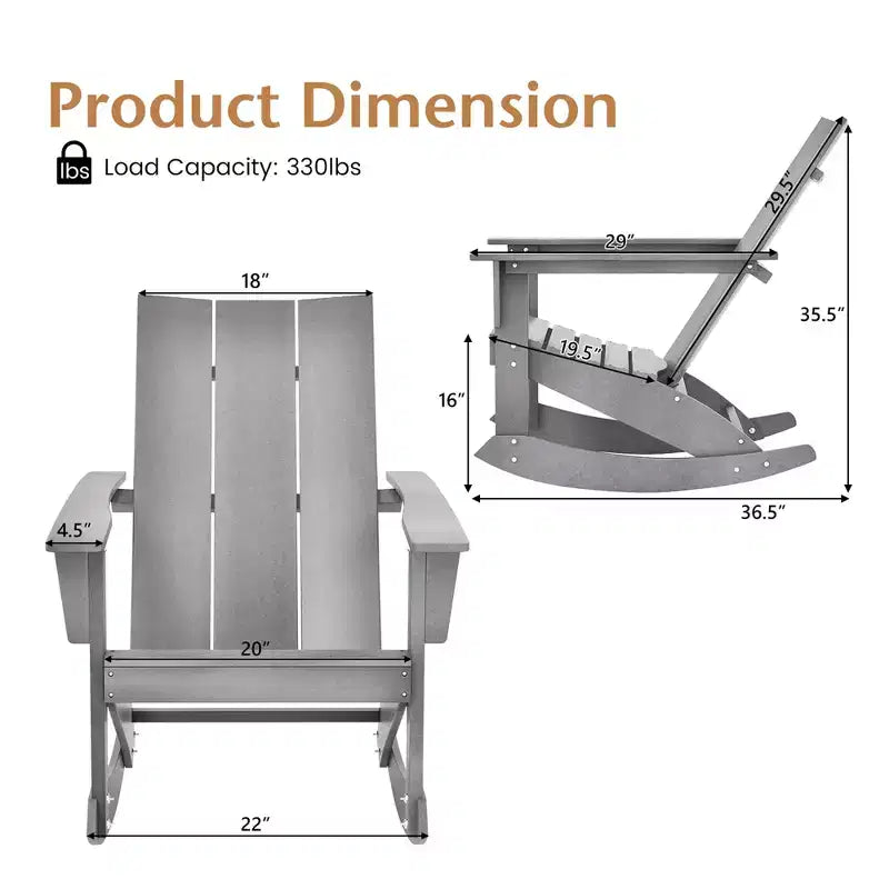 Sedia a dondolo Costway Patio Adirondack, per esterni, in HDPE resistente alle intemperie, capacità 150 kg, colore grigio