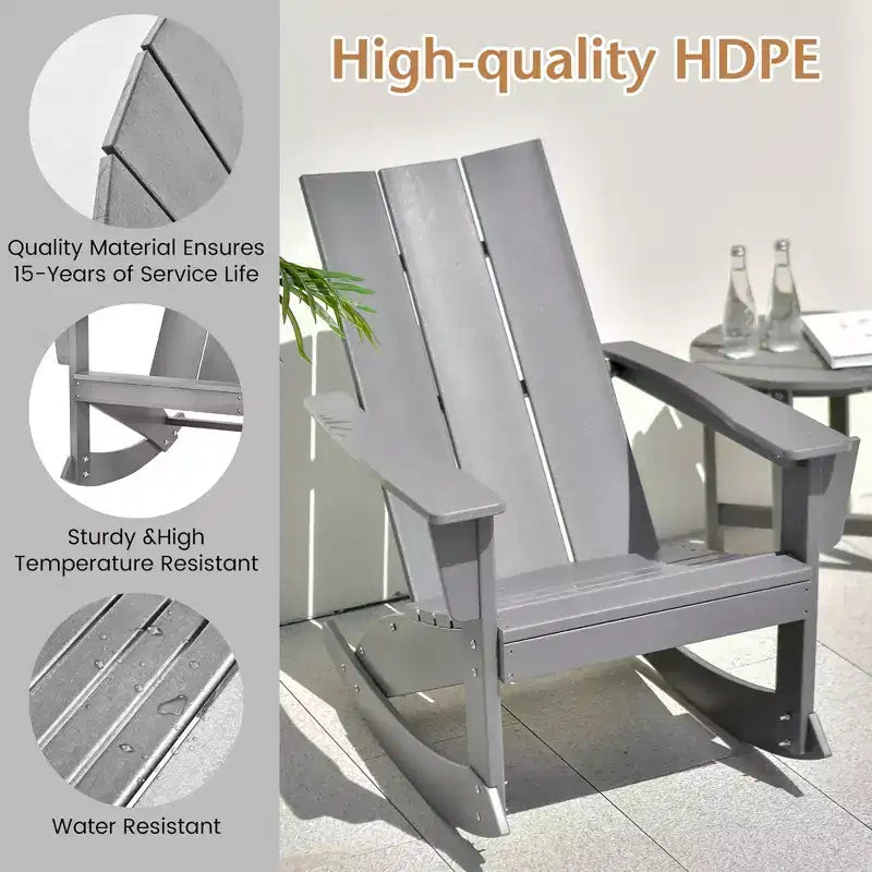 Sedia a dondolo Costway Patio Adirondack, per esterni, in HDPE resistente alle intemperie, capacità 150 kg, colore grigio