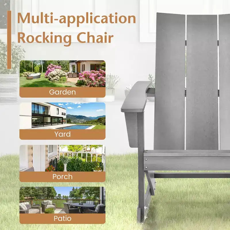 Sedia a dondolo Costway Patio Adirondack, per esterni, in HDPE resistente alle intemperie, capacità 150 kg, colore grigio