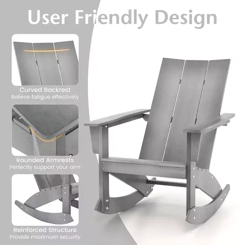 Sedia a dondolo Costway Patio Adirondack, per esterni, in HDPE resistente alle intemperie, capacità 150 kg, colore grigio
