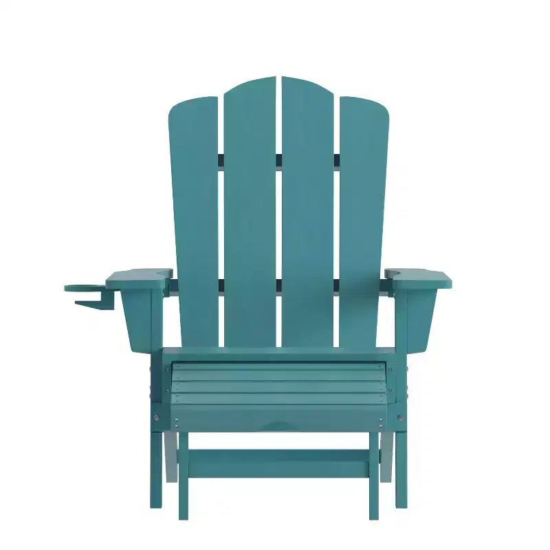 Flash Furniture Newport Sedia Adirondack in HDPE con Portabicchieri e Poggiapiedi Estraibile, Poltrona da Giardino/Interni per Tutte le Stagioni in HDPE