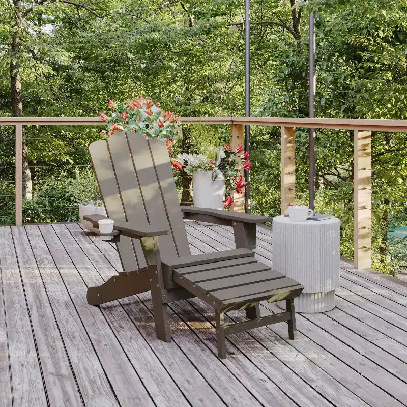 Flash Furniture Newport Sedia Adirondack in HDPE con Portabicchieri e Poggiapiedi Estraibile, Poltrona da Giardino/Interni per Tutte le Stagioni in HDPE