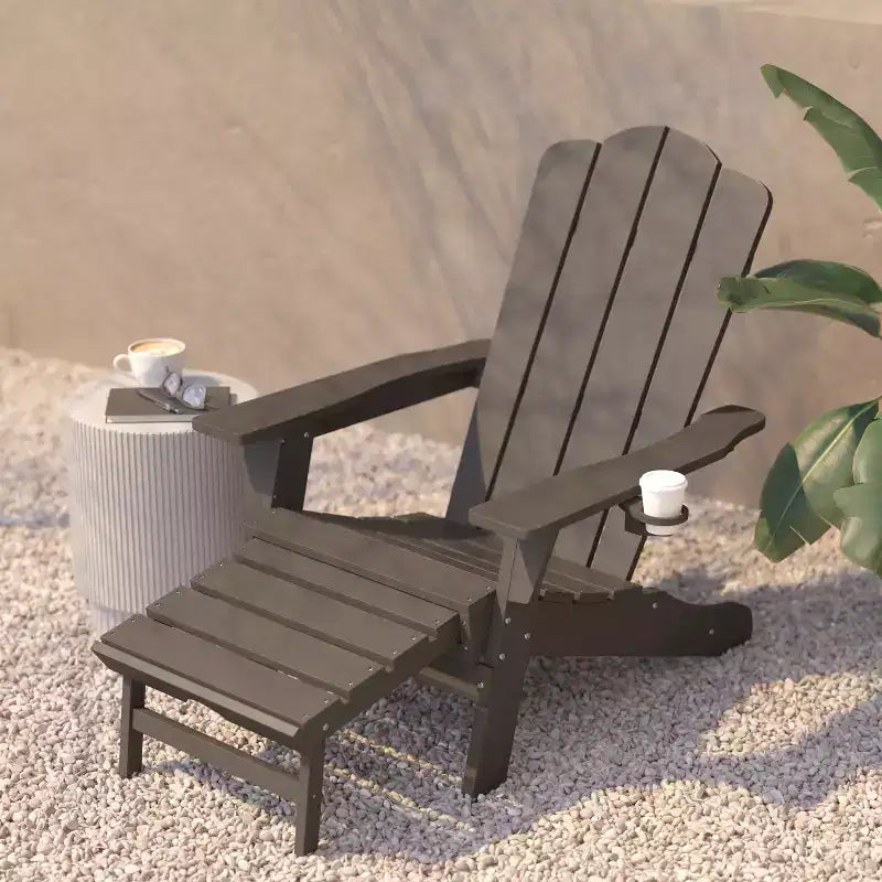Flash Furniture Newport Sedia Adirondack in HDPE con Portabicchieri e Poggiapiedi Estraibile, Poltrona da Giardino/Interni per Tutte le Stagioni in HDPE