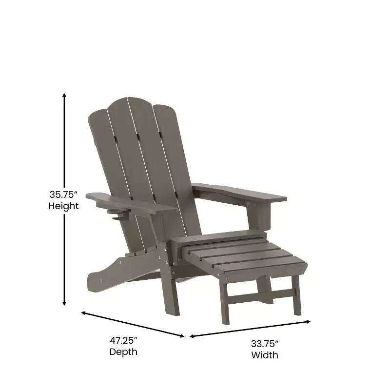 Flash Furniture Newport Sedia Adirondack in HDPE con Portabicchieri e Poggiapiedi Estraibile, Poltrona da Giardino/Interni per Tutte le Stagioni in HDPE