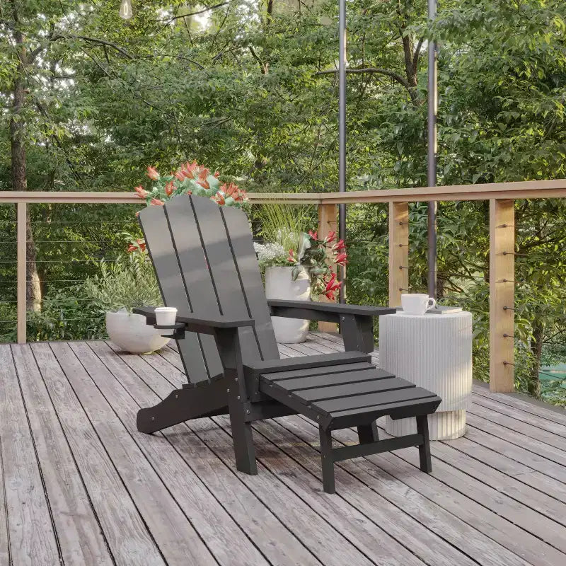 Flash Furniture Newport Sedia Adirondack in HDPE con Portabicchieri e Poggiapiedi Estraibile, Poltrona da Giardino/Interni per Tutte le Stagioni in HDPE