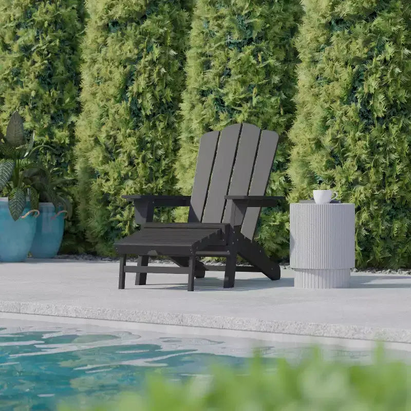 Flash Furniture Newport Sedia Adirondack in HDPE con Portabicchieri e Poggiapiedi Estraibile, Poltrona da Giardino/Interni per Tutte le Stagioni in HDPE