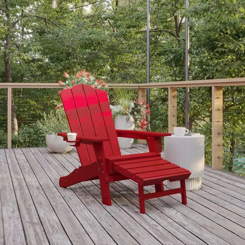 Flash Furniture Newport Sedia Adirondack in HDPE con Portabicchieri e Poggiapiedi Estraibile, Poltrona da Giardino/Interni per Tutte le Stagioni in HDPE