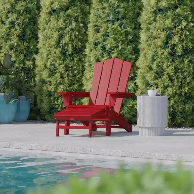 Flash Furniture Newport Sedia Adirondack in HDPE con Portabicchieri e Poggiapiedi Estraibile, Poltrona da Giardino/Interni per Tutte le Stagioni in HDPE