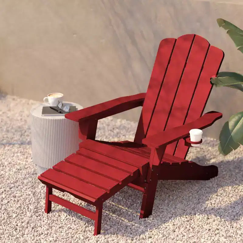 Flash Furniture Newport Sedia Adirondack in HDPE con Portabicchieri e Poggiapiedi Estraibile, Poltrona da Giardino/Interni per Tutte le Stagioni in HDPE
