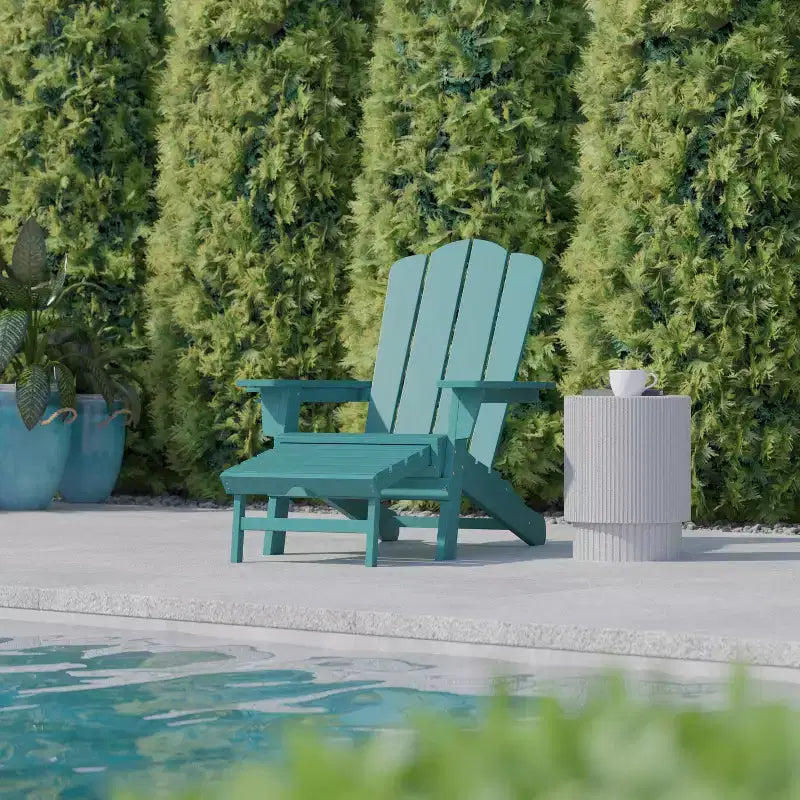 Flash Furniture Newport Sedia Adirondack in HDPE con Portabicchieri e Poggiapiedi Estraibile, Poltrona da Giardino/Interni per Tutte le Stagioni in HDPE