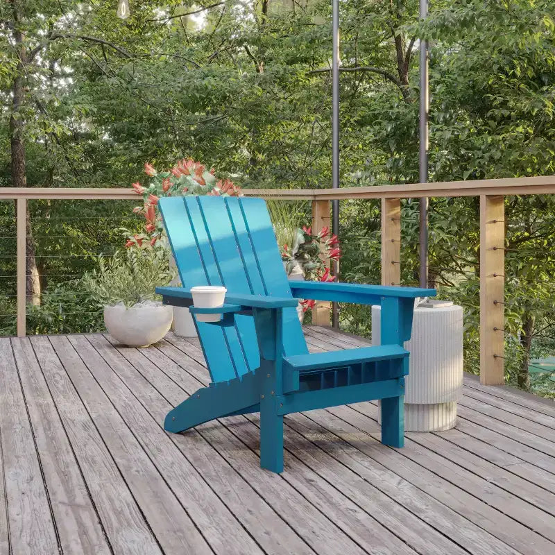 Flash Furniture Sedia Adirondack Halifax con Portabicchiere, Sedia Adirondack in HDPE Resistente alle Intemperie