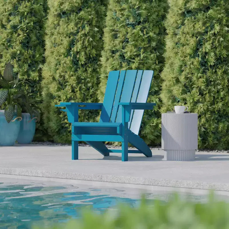 Flash Furniture Sedia Adirondack Halifax con Portabicchiere, Sedia Adirondack in HDPE Resistente alle Intemperie