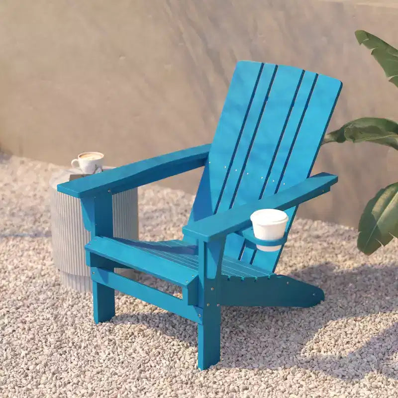 Flash Furniture Sedia Adirondack Halifax con Portabicchiere, Sedia Adirondack in HDPE Resistente alle Intemperie
