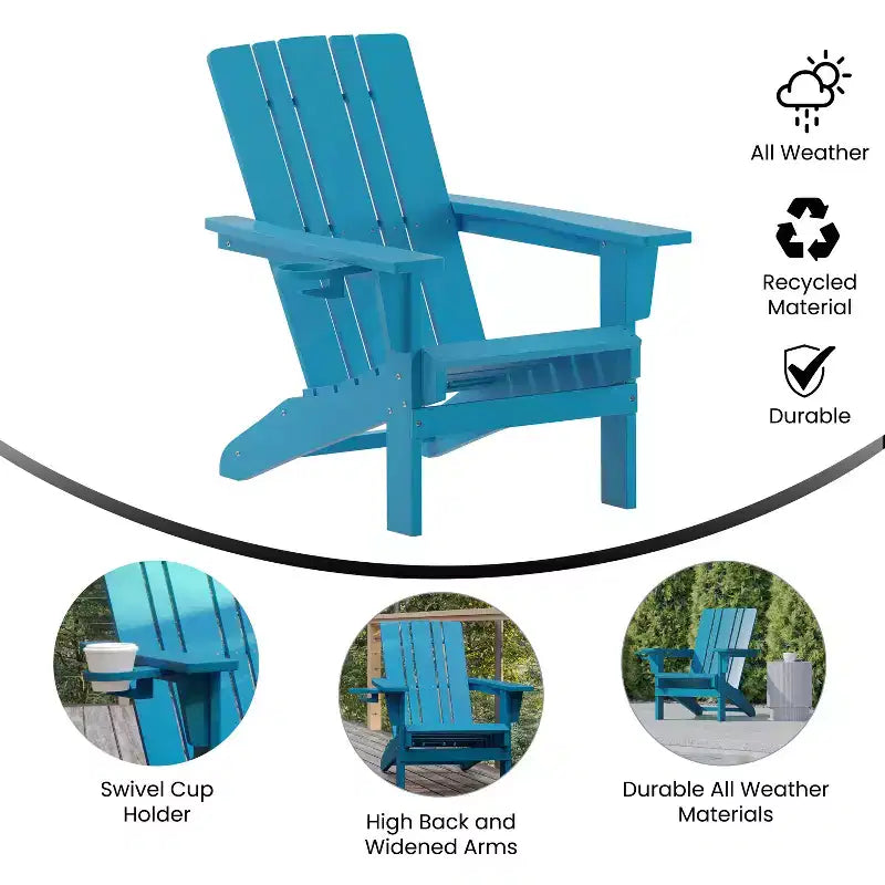 Flash Furniture Sedia Adirondack Halifax con Portabicchiere, Sedia Adirondack in HDPE Resistente alle Intemperie