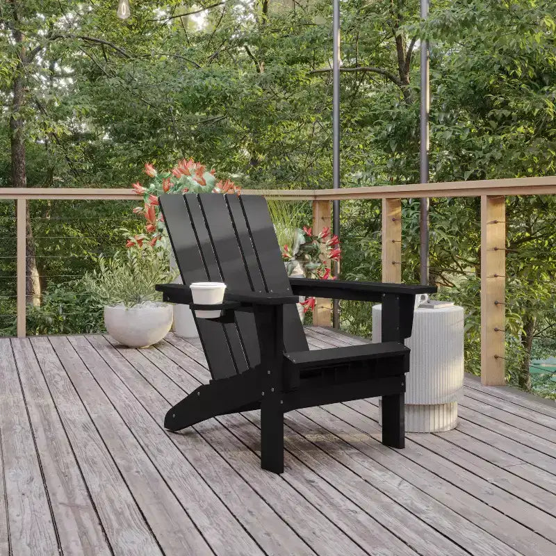 Flash Furniture Sedia Adirondack Halifax con Portabicchiere, Sedia Adirondack in HDPE Resistente alle Intemperie
