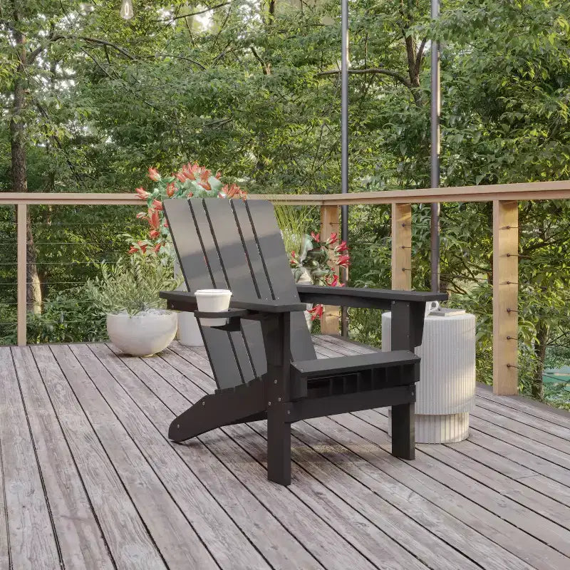 Flash Furniture Sedia Adirondack Halifax con Portabicchiere, Sedia Adirondack in HDPE Resistente alle Intemperie