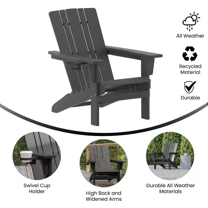Flash Furniture Sedia Adirondack Halifax con Portabicchiere, Sedia Adirondack in HDPE Resistente alle Intemperie