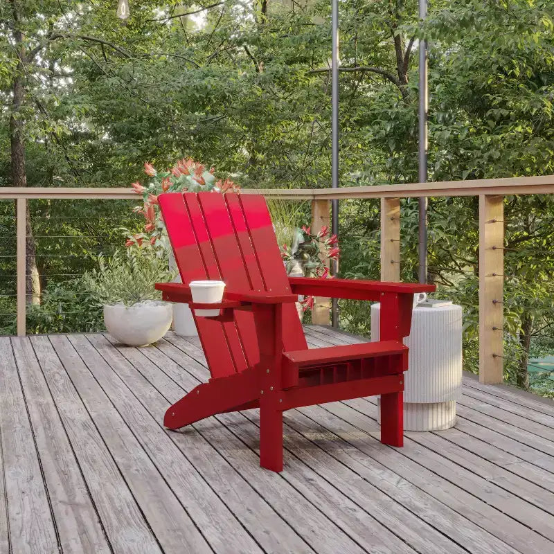 Flash Furniture Sedia Adirondack Halifax con Portabicchiere, Sedia Adirondack in HDPE Resistente alle Intemperie