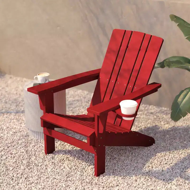 Flash Furniture Sedia Adirondack Halifax con Portabicchiere, Sedia Adirondack in HDPE Resistente alle Intemperie