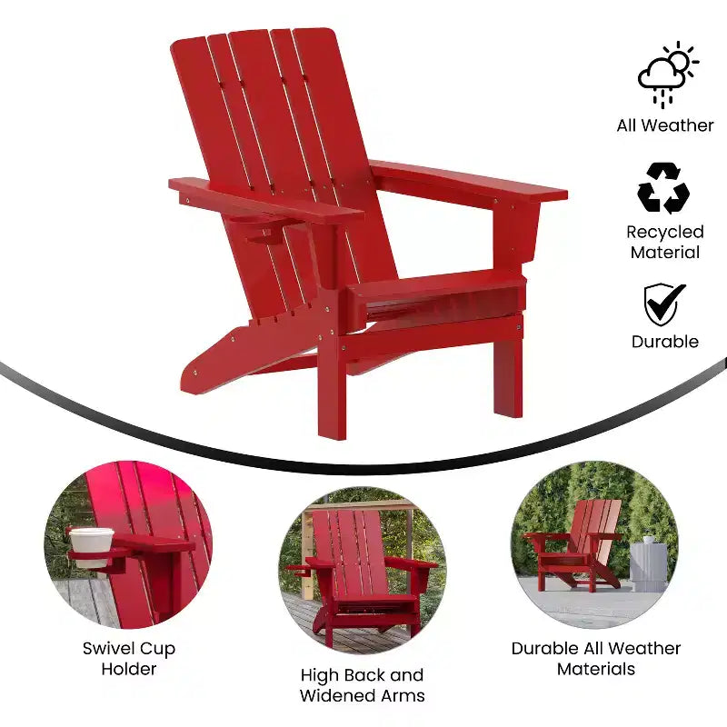 Flash Furniture Sedia Adirondack Halifax con Portabicchiere, Sedia Adirondack in HDPE Resistente alle Intemperie