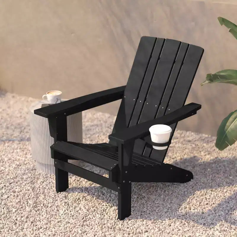 Flash Furniture Sedia Adirondack Halifax con Portabicchiere, Sedia Adirondack in HDPE Resistente alle Intemperie
