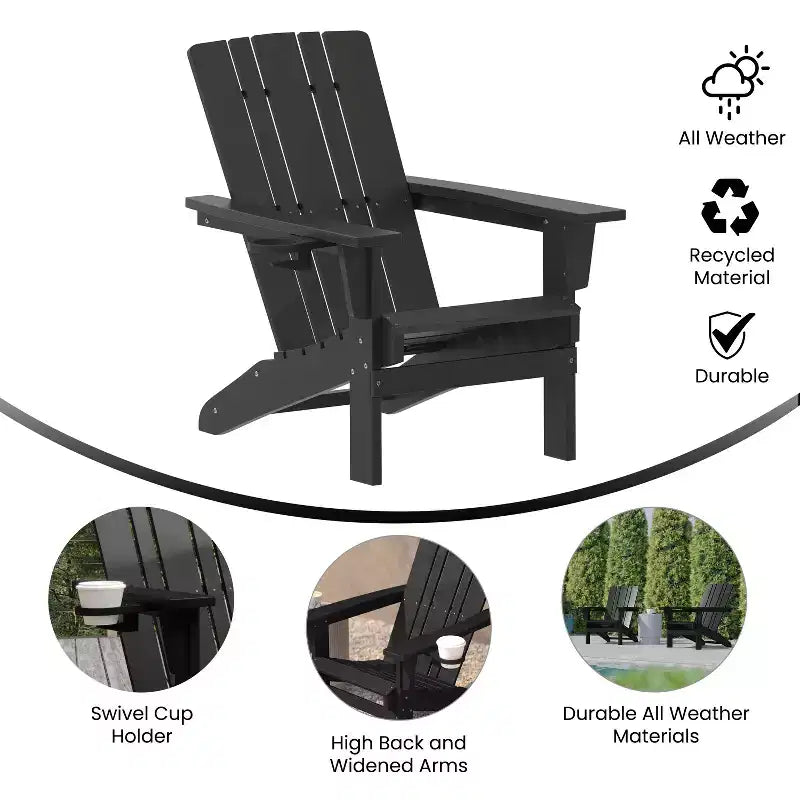 Flash Furniture Sedia Adirondack Halifax con Portabicchiere, Sedia Adirondack in HDPE Resistente alle Intemperie