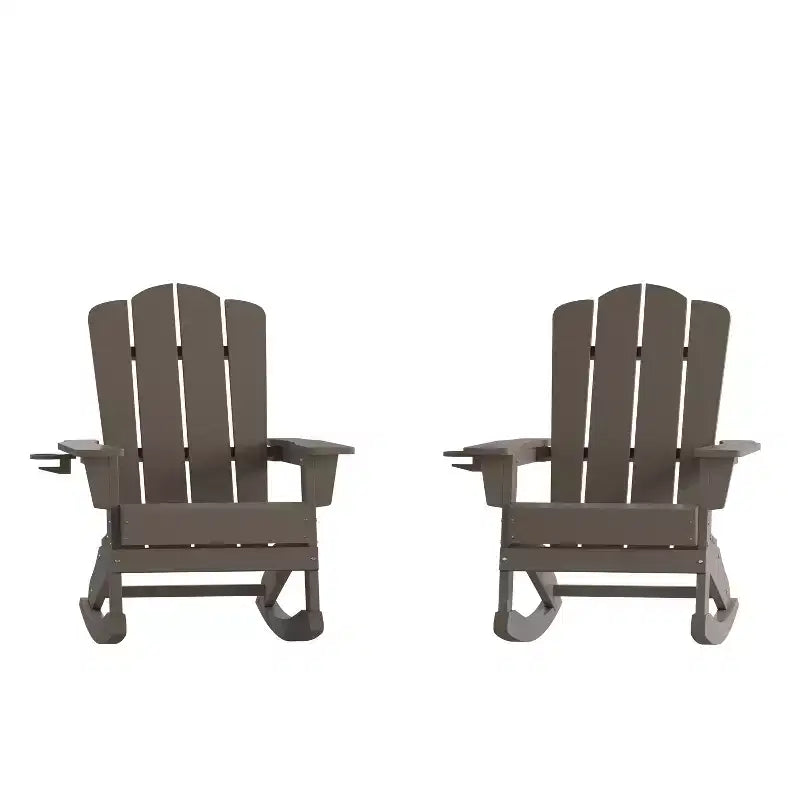 Flash Furniture Newport Sedia a dondolo Adirondack con portabicchieri, Sedia a dondolo Adirondack in HDPE resistente alle intemperie, Set di 2