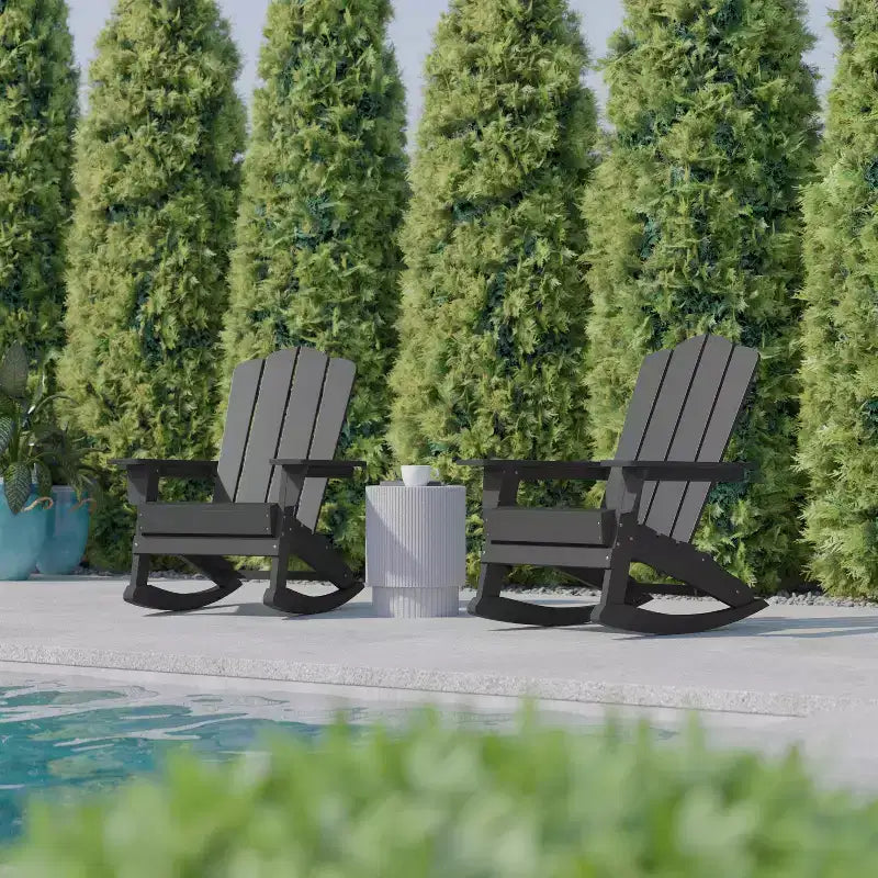 Flash Furniture Newport Sedia a dondolo Adirondack con portabicchieri, Sedia a dondolo Adirondack in HDPE resistente alle intemperie, Set di 2