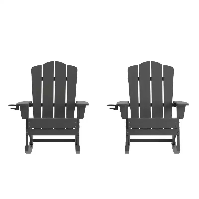 Flash Furniture Newport Sedia a dondolo Adirondack con portabicchieri, Sedia a dondolo Adirondack in HDPE resistente alle intemperie, Set di 2