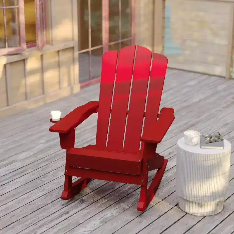 Flash Furniture Newport Sedia a dondolo Adirondack con portabicchieri, Sedia a dondolo Adirondack in HDPE resistente alle intemperie, Set di 2