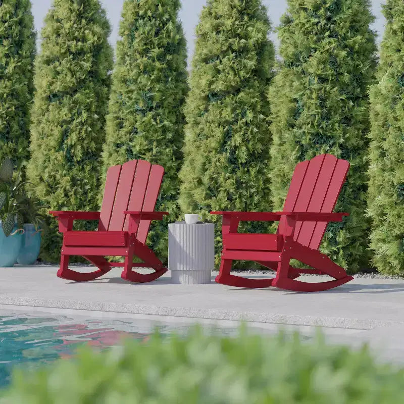 Flash Furniture Newport Sedia a dondolo Adirondack con portabicchieri, Sedia a dondolo Adirondack in HDPE resistente alle intemperie, Set di 2
