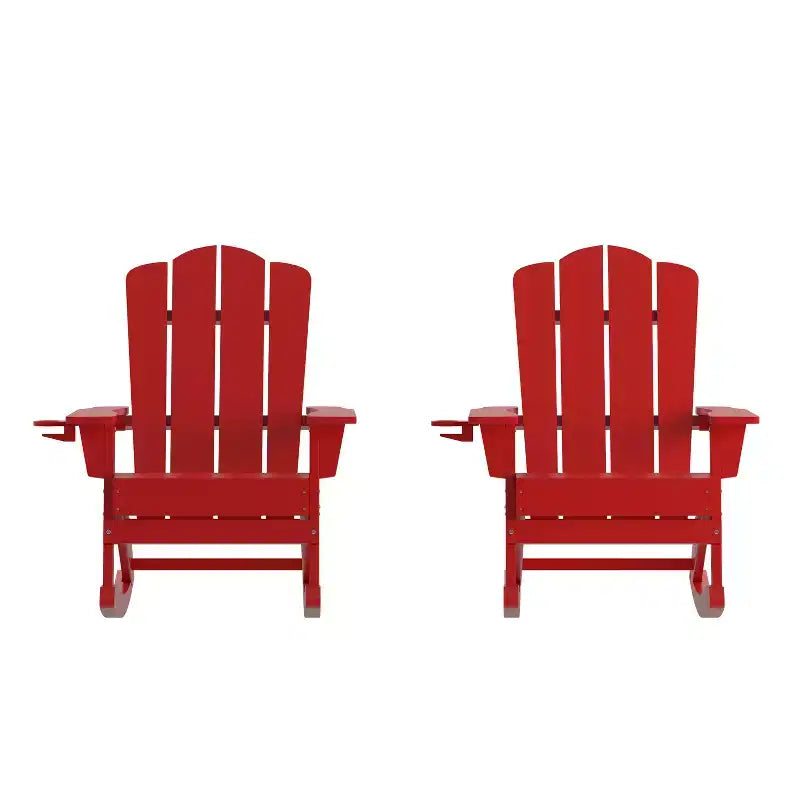 Flash Furniture Newport Sedia a dondolo Adirondack con portabicchieri, Sedia a dondolo Adirondack in HDPE resistente alle intemperie, Set di 2