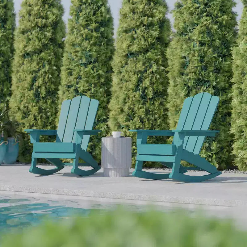 Flash Furniture Newport Sedia a dondolo Adirondack con portabicchieri, Sedia a dondolo Adirondack in HDPE resistente alle intemperie, Set di 2