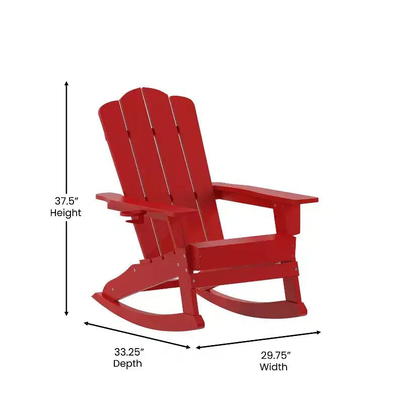 Flash Furniture Newport Sedia a dondolo Adirondack con portabicchieri, Sedia a dondolo Adirondack in HDPE resistente alle intemperie, Set di 2