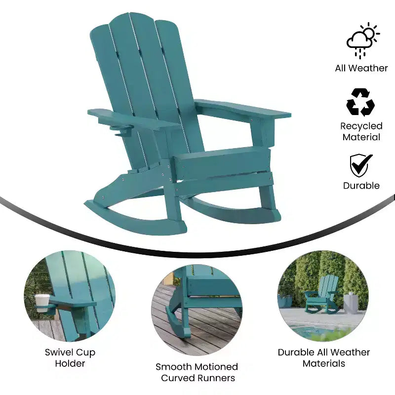 Flash Furniture Newport Sedia a dondolo Adirondack con portabicchieri, Sedia a dondolo Adirondack in HDPE resistente alle intemperie, Set di 2