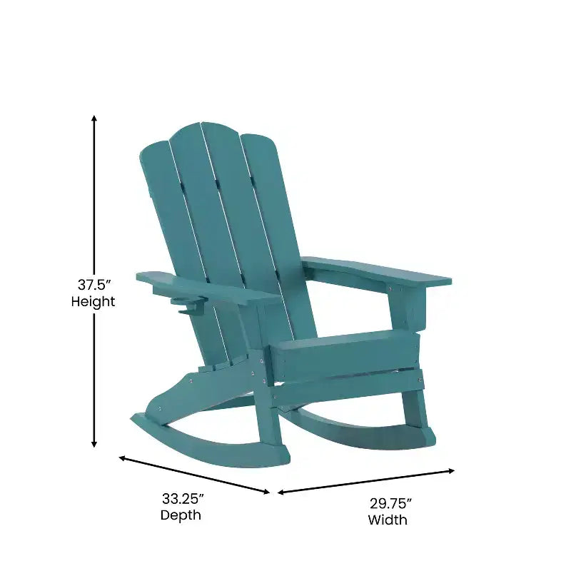 Flash Furniture Newport Sedia a dondolo Adirondack con portabicchieri, Sedia a dondolo Adirondack in HDPE resistente alle intemperie, Set di 2