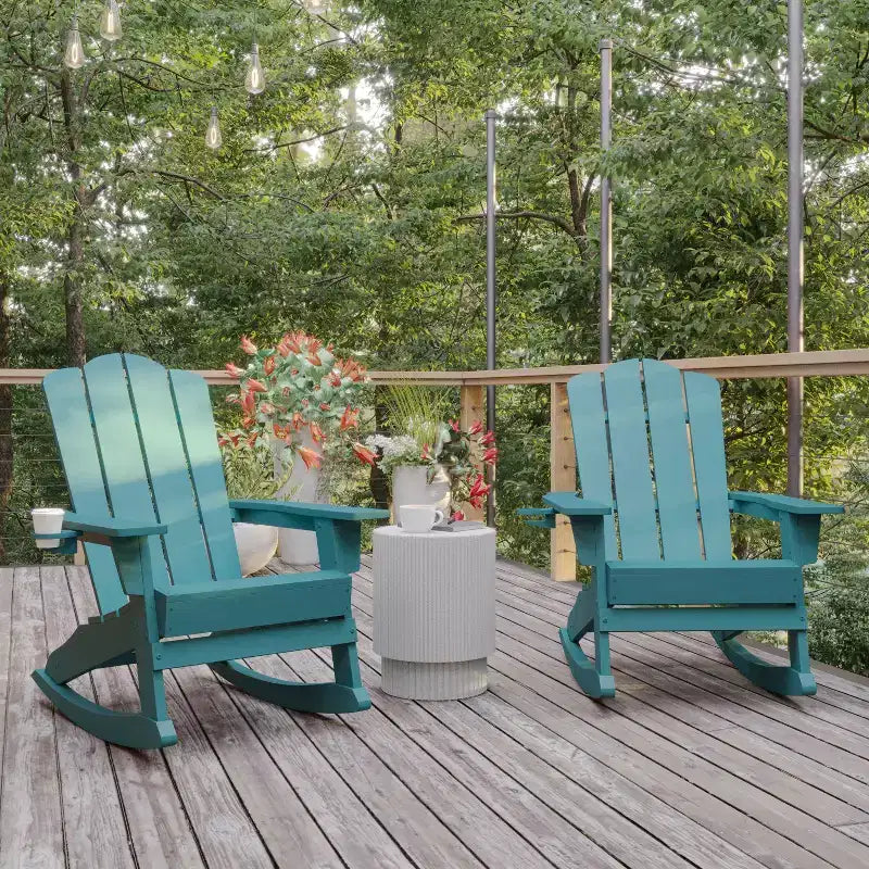 Flash Furniture Newport Sedia a dondolo Adirondack con portabicchieri, Sedia a dondolo Adirondack in HDPE resistente alle intemperie, Set di 2